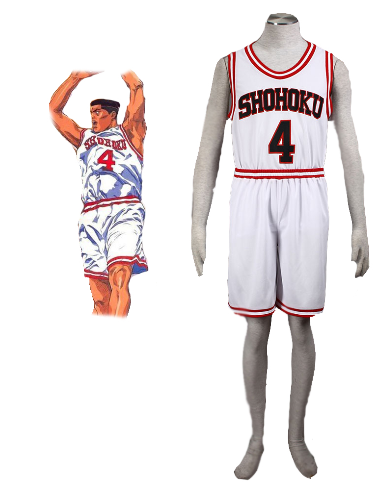 Slam Dunk Takenori Akagi The Shohoku High School basketball team Uniform White Number 4 Cosplay Costume